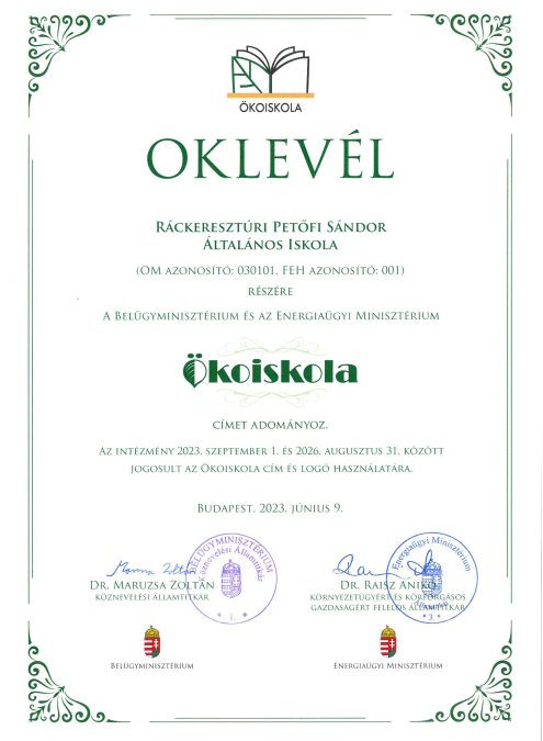 Ökoiskola elismerés átvétele